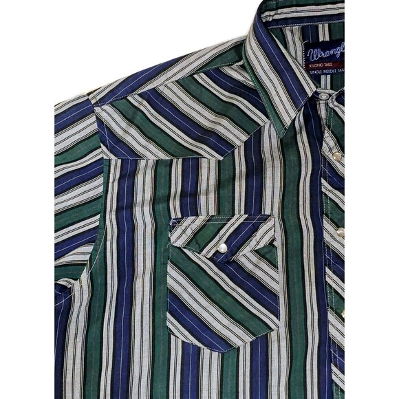 VTG Wrangler Pearl Snap Shirt Men's 18 USA Single Needle, Western XLong Tails - Picture 1 of 6